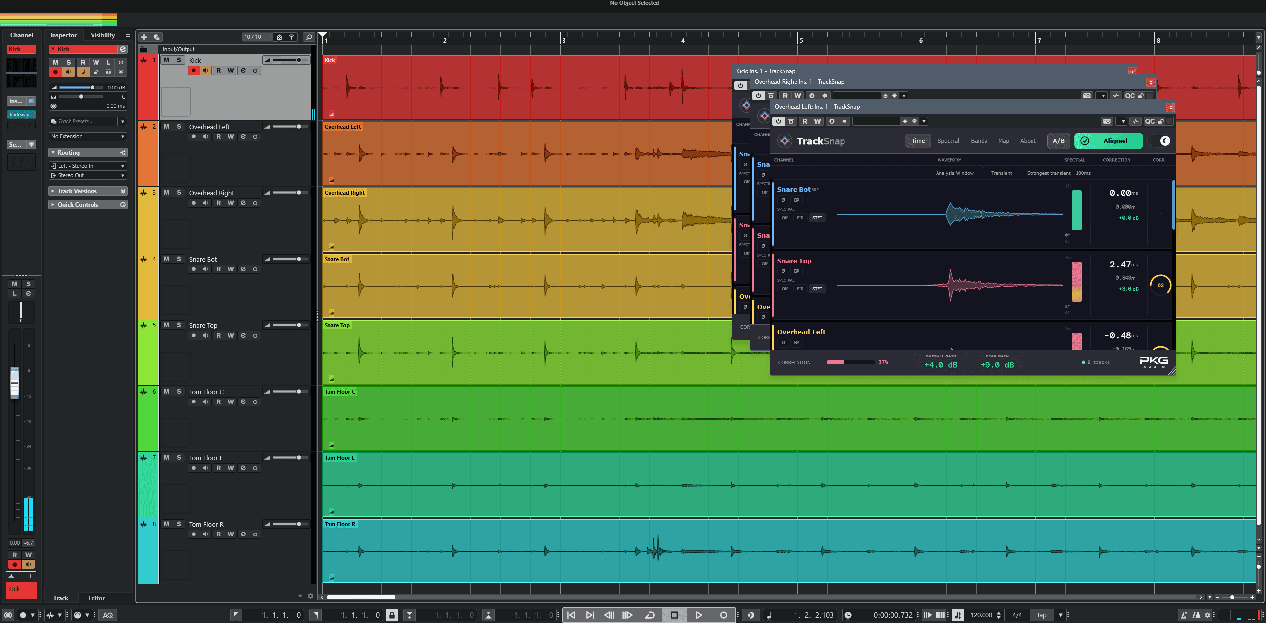 TrackSnap running across a multi-track session inside a DAW